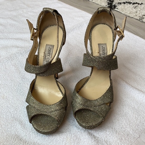 Jimmy Choo silver/gold platform heel - Picture 3 of 5